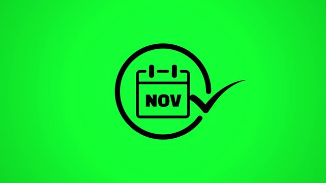Calendar icon with November month, round checkmark animation, concept of planning and scheduling events.