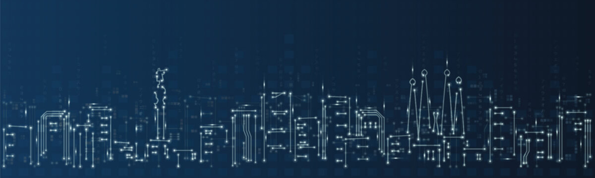 Barcelona Smart City Skyline Vector in Circuit Board Style Futuristic Technology Background