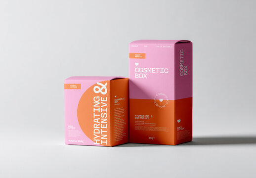 Cosmetic Packaging Box Mockup Set on Minimal Studio Surface