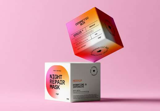 Floating Cosmetic Box Packaging Mockup on Solid Background