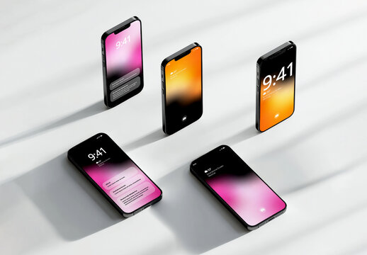 Floating Smartphone Mockup Set with Multiple Devices
