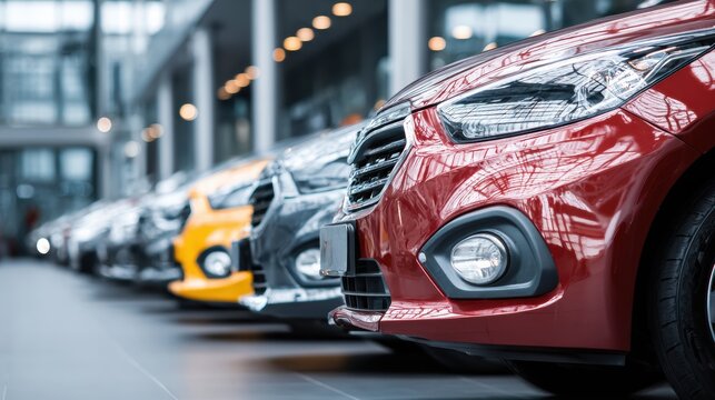 Luxury cars lineup in modern showroom premium automotive retail dealership choice concept