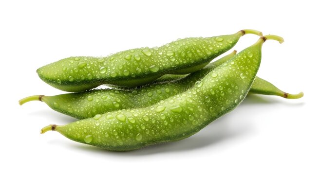 Fresh green broad beans, dew drops on pods fava vegetable
