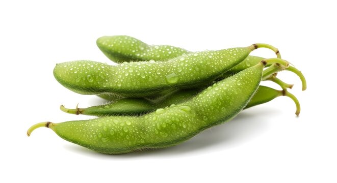 Fresh green broad beans, dew drops on pods fava vegetable