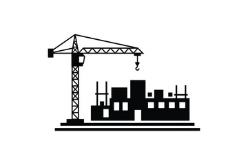 Obraz premium Construction site icon with crane development