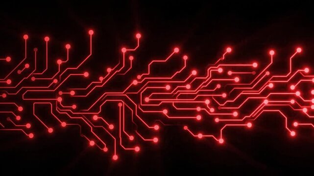Abstract Red AI Network Points Forming Connections with Smooth Forward Motion Loop