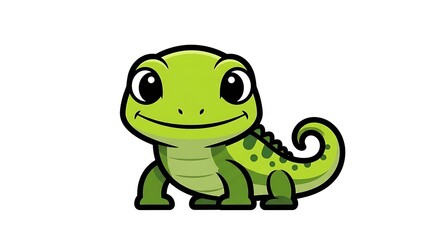 Fototapeta premium Charming Lizard Illustration: An adorable, smiling cartoon lizard with vibrant green skin, a delightful illustration, ready to bring smiles and joy. 