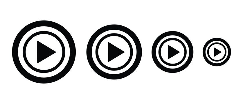Play button circle icon vector set, media player symbols in outline and bold styles for video, audio, streaming apps, and UI controls