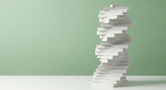 stack of white paper forming a dna helix shape against a green background in minimalistic style