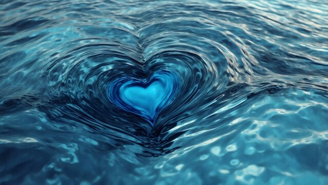 A heart-shaped whirlpool in the ocean, representing love and the power of nature