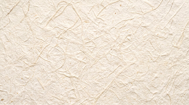 Natural textured handmade paper background, unbleached, with visible plant fibers and organic inclusions. Close-up craft paper texture.