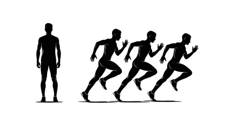 Fototapeta premium Male Runners Sprinting Black Silhouettes Representing Speed and Competition