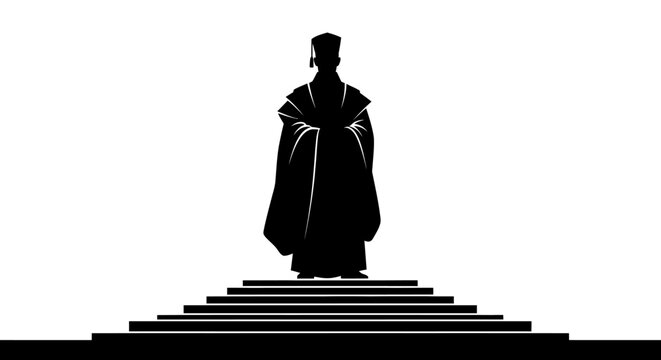 Silhouette of a person in academic regalia standing on stairs, symbolizing achievement and education