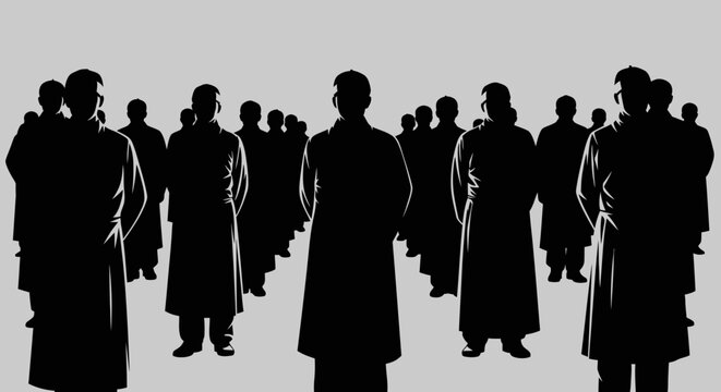 Group of Professionals in Black Silhouette, Representing Unity and Business Acumen
