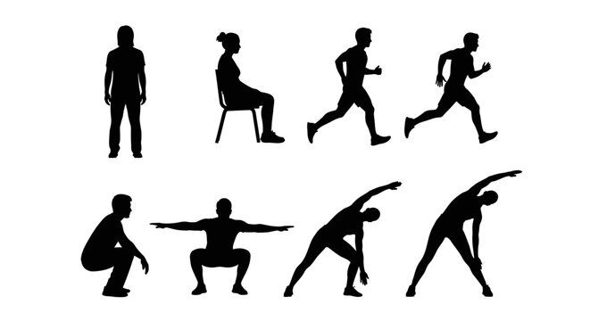 Silhouette Collection: Men and Women Performing Various Sports and Fitness Activities