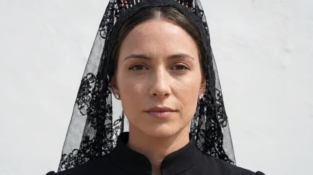 Woman in traditional Spanish mantilla for Holy Week. Culture concept.