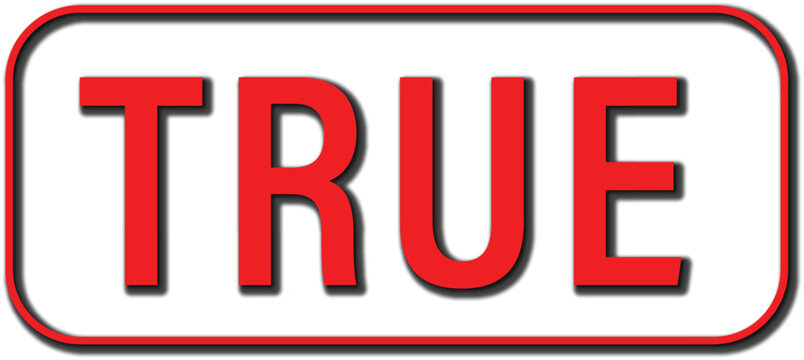 Red True Sign Icon for Fact Checking Logical Validation and Authentic Verification Isolated on White