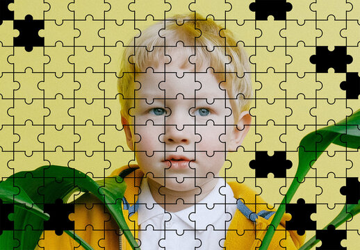 Jigsaw Puzzle Photo Frame Effect Mockup
