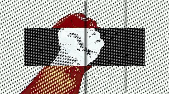 A clenched fist held high in protest hand draw animation