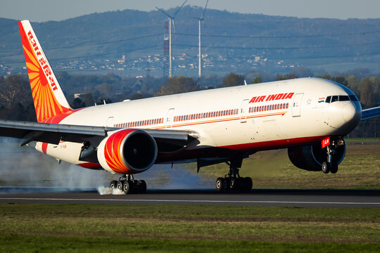 Air India Boeing 777-300ER (VT-ALM) landing at Vienna International Airport on April 9, 2026 in Vienna, Austria