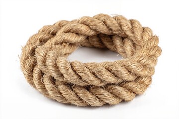 Obraz premium Coil of natural hemp rope with frayed ends isolated on a white background