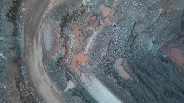 Aerial View of Old Cliffe hill Quary Mines hills and mountains During Sunrise Morning. Drone Camera Footage Was Captured on 26th April, 2024.
