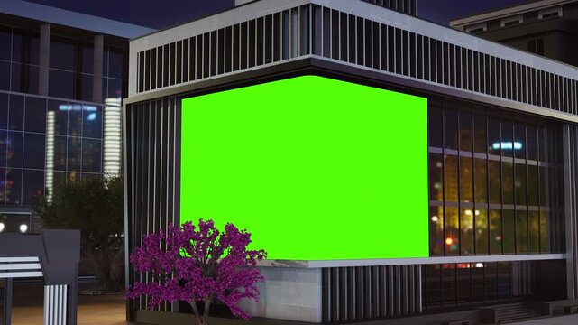 Billboard Mockup on Corner of Modern Building at Night
