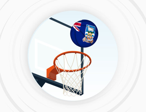 Falkland Islands Flag Themed Basketball in Motion, Scoring Moment in Basketball Game.