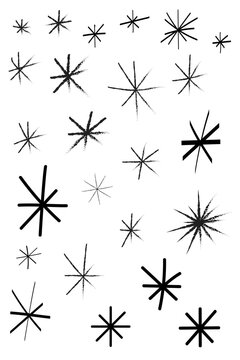 Hand drawn asterisk, starburst doodles set. Abstract spark shapes, sketch style stars, minimal decorative elements for design, branding, scrapbooking, UI and creative projects. High resolution PNG