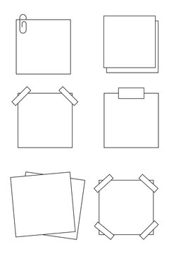 Minimal, editable blank sticky notes outlines PNG, post it notes set with square paper shapes, clean minimal design for reminders, journaling, planning, organization, UI, productivity. High-res PNG 