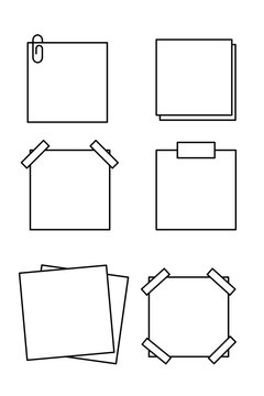 Editable blank sticky notes outlines PNG, post it notes set with simple square paper shapes, clean minimal design for reminders, journaling, planning, organization, UI, productivity. High-res PNG 