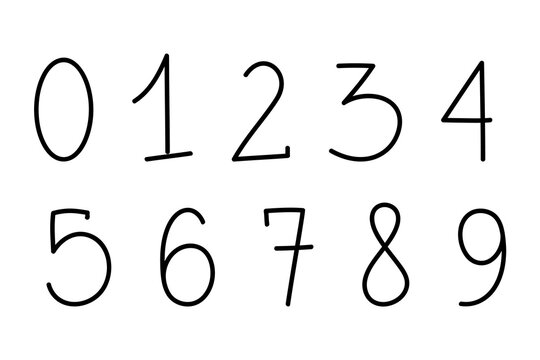 Hand-drawn number set 0&ndash;9, sketch doodle style numerals. Ideal for typography, infographics, education materials, UI/UX design, web design, posters, educational and creative projects. High-res PNG