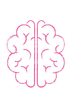 Pink hand drawn textured brain line icon symbolizing thinking, creativity, mental health, neuroscience, intelligence and cognition. Minimal sketch style for psychology, education, business concept PNG