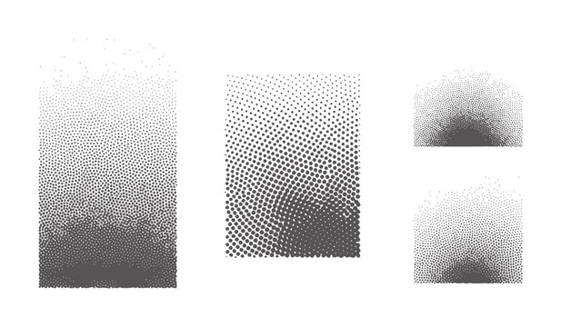 Four grey dot patterns with gradient density white dots