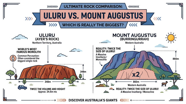 Uluru and Mount Augustus size comparison of Australia's biggest rocks