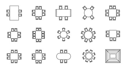 Fototapeta premium various top down table and chair arrangements for dining meeting and conference