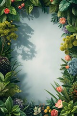 Fototapeta premium Elegant Floral Frame with Lush Green Leaves and Flowers Background