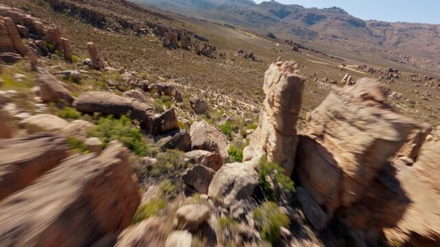 FPV Drone Cinematic Flight Over Red Sandstone Rock Formations in Cederberg Wilderness Area, Western Cape, South Africa