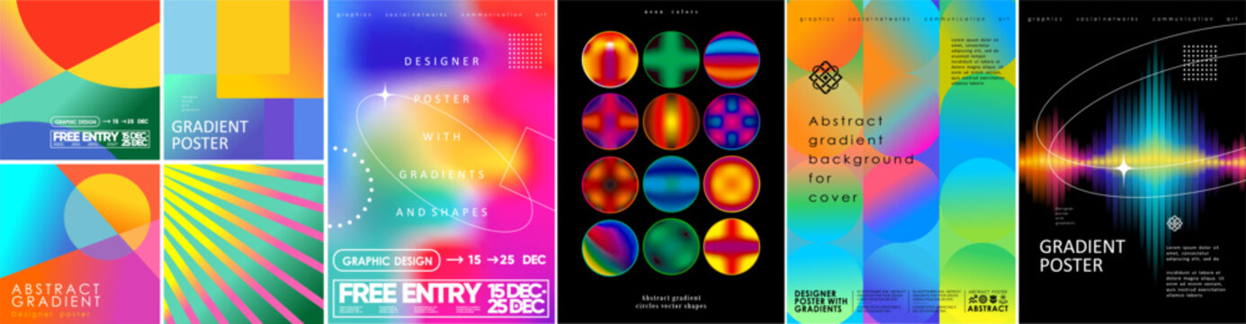 Abstract gradient art design. Vector modern illustrations of geometric shapes, round spheres, futuristic soundtracks, lines, and shapes for background, poster, banner, cover, and flyer