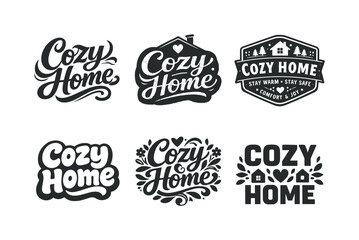 Fototapeta premium Cozy Home. Set lettering. harmonious lettering variations of the same emblematic concept, each with different artistic interpretation (Bold hand-lettering with