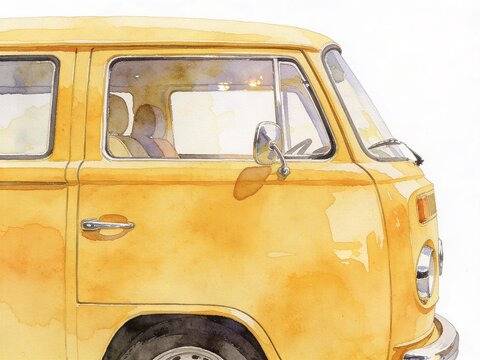 Watercolor van in bright yellow hue