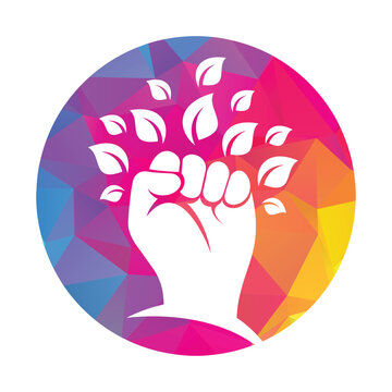 Power of nature vector logo design. Hand and eco symbol or icon.