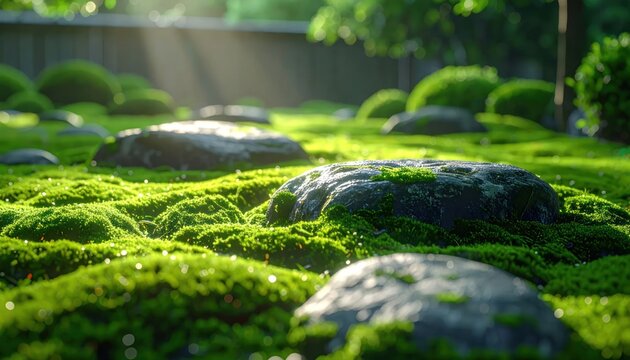 Zen Garden Stepping Stones Covered in Lush Green Moss.