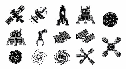 Collection of Space Exploration and Astronomical Objects Icons. © Wita