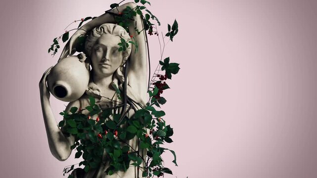 Classical Marble Statue of a Woman with Ivy and Red Berries
