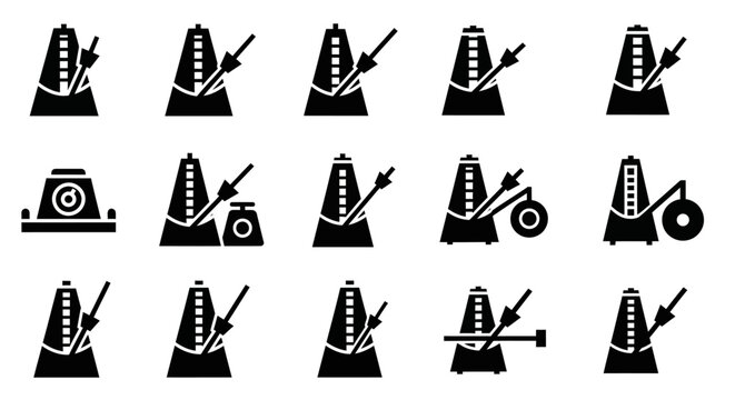 Traffic cone icons, roadblock symbols, construction signs, warning markers, 16 black vector graphics