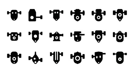 Black skateboard trucks icons set, vector skateboarding equipment, truck parts, skate culture symbols, 15 graphics © Shawn
