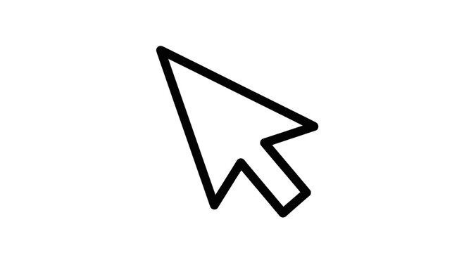 Simple Black Outline of a Mouse Cursor Pointing Up and to the Left on a White Background.