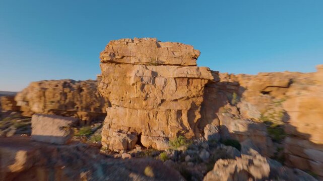 FPV Drone Cinematic Flight Over Red Sandstone Rock Formations in Cederberg Wilderness Area, Western Cape, South Africa