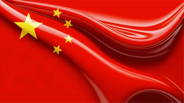 Glossy Waving China Flag Background with Red Silk Texture and Golden Stars, Patriotic National Banner Illustration